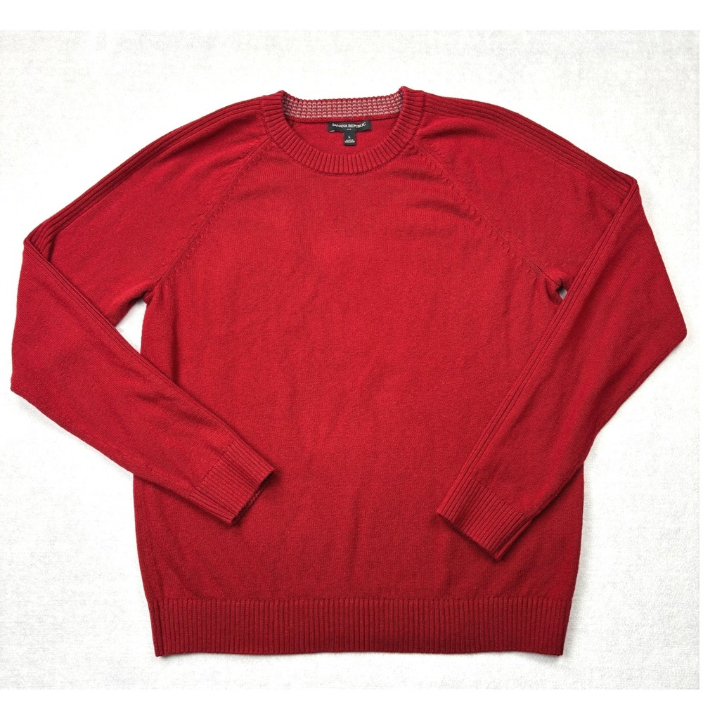 Banana Republic Sweater Mens Large Red Cotton Nylon Wool Blend Crewneck Pullover